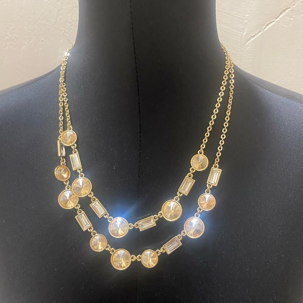 2 layered Gold Necklace with Crystal Accents